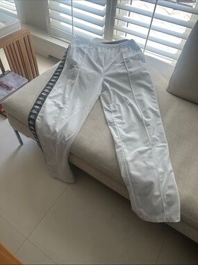 Kappa Men’s White Track Pants with Black Logo Side Tape